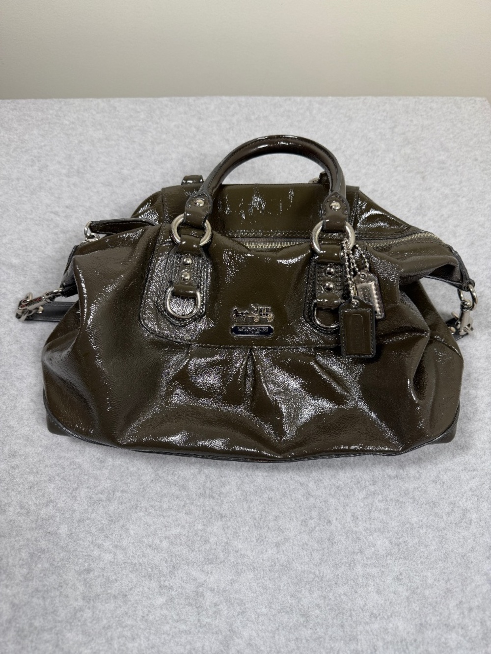 Coach Madison Sabrina Satchel Gray Patent Leather Shoulder Satchel Bag 14178 Y2K